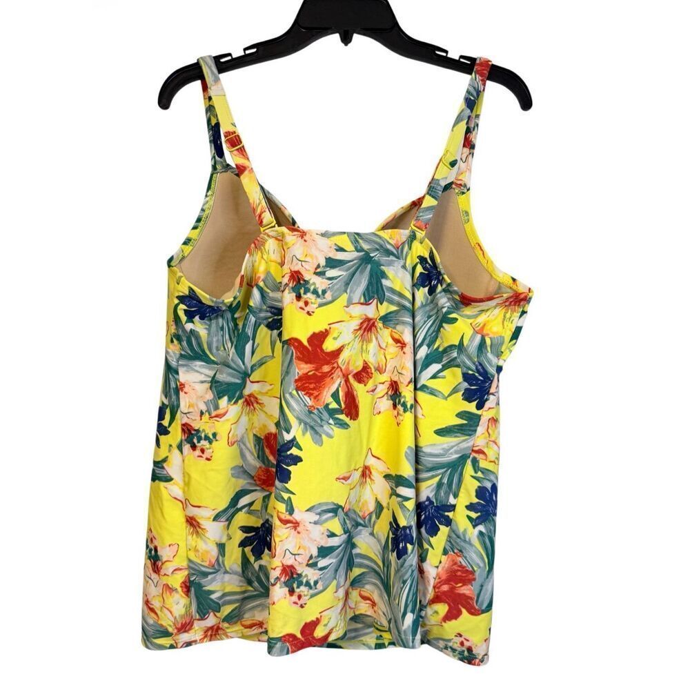 Cacique Women Tankini Swim Top In Yellow Floral Print Lattice Slit Plus Size 40C - Picture 9 of 15